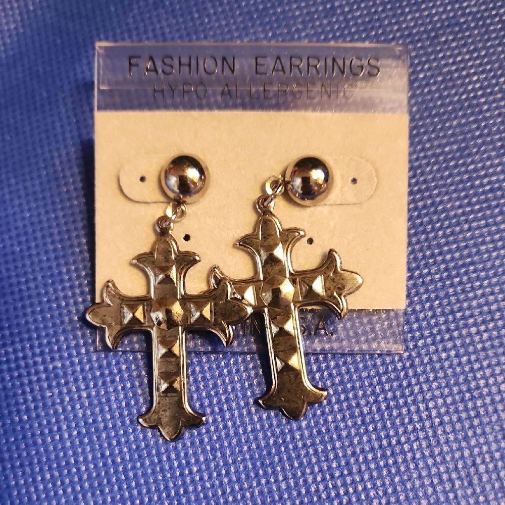Silver Cross Dangle Earrings